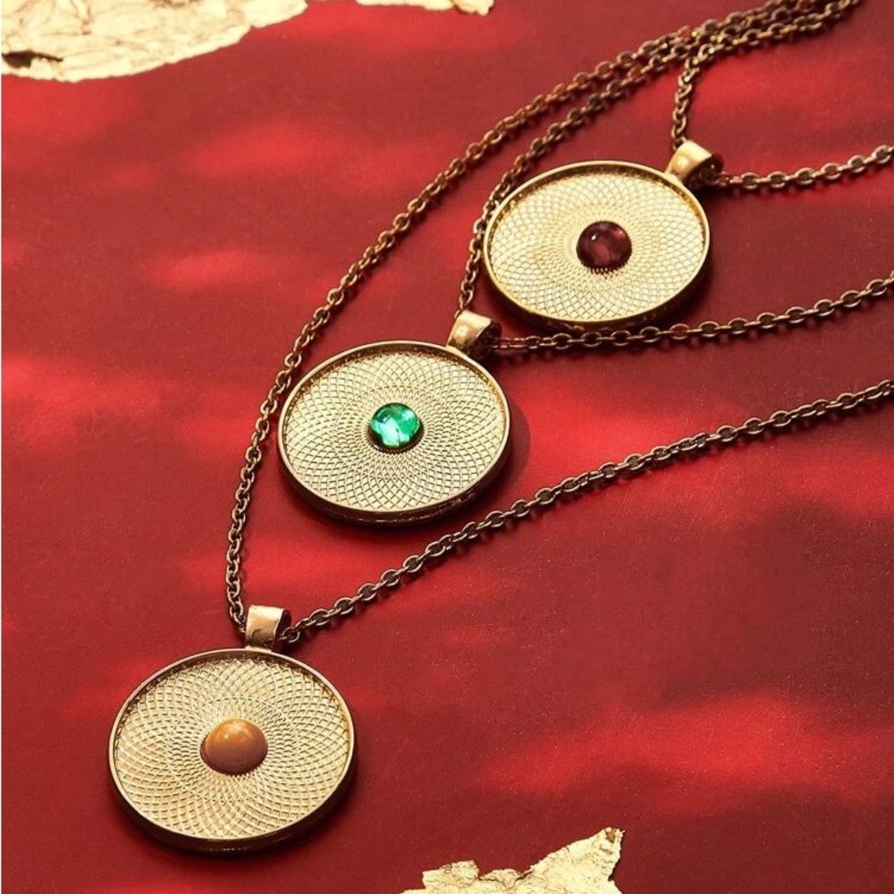 3 For 25 Round Gold Disc Charm Layered Necklace with gemstones - Picture 4 of 9